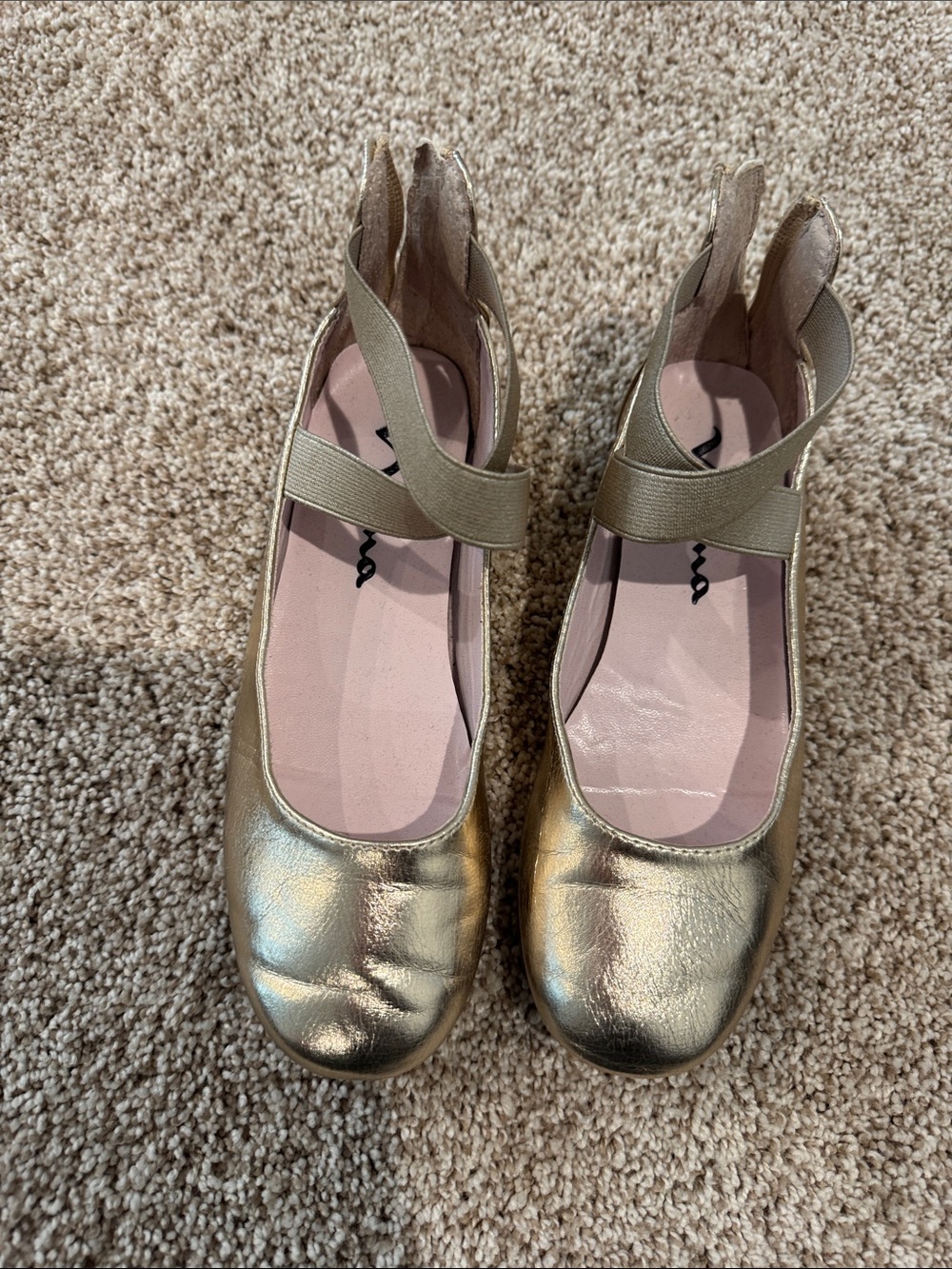 Nina Metallic Gold Mary Jane Flats with Pink Insole